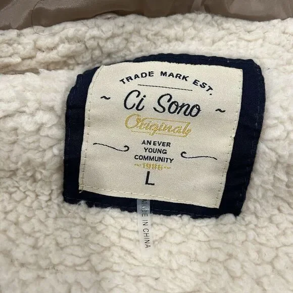 Ci Sono Cropped Puffer Vest Women's L Taupe Full Zip Casual Zip Pockets Gold Zip - Picture 3 of 6